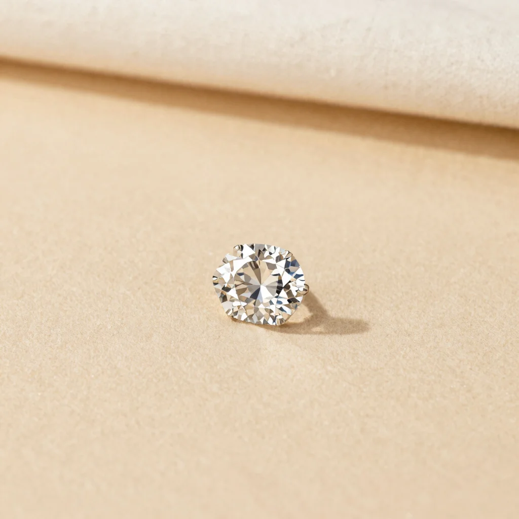 Minimalist icon of a sparkling jewel, clean lines, on a soft background.